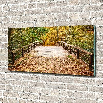 Glass wall art Bridge in the forest autumn