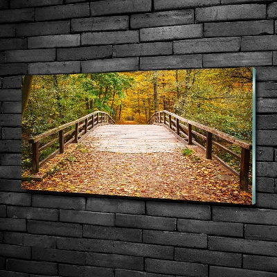 Glass wall art Bridge in the forest autumn