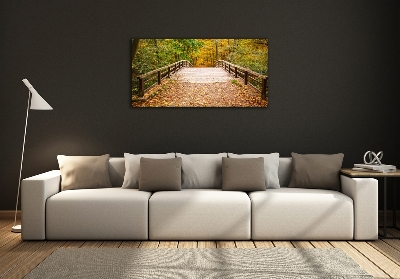 Glass wall art Bridge in the forest autumn