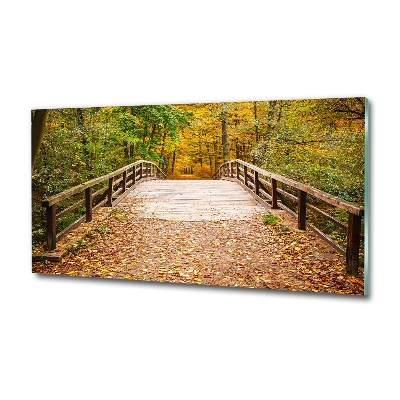 Glass wall art Bridge in the forest autumn