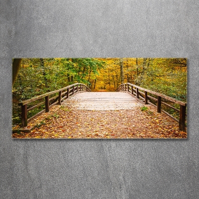 Glass wall art Bridge in the forest autumn