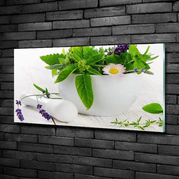 Photo printed on glass Mortar and herbs