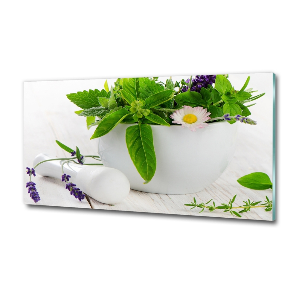 Photo printed on glass Mortar and herbs