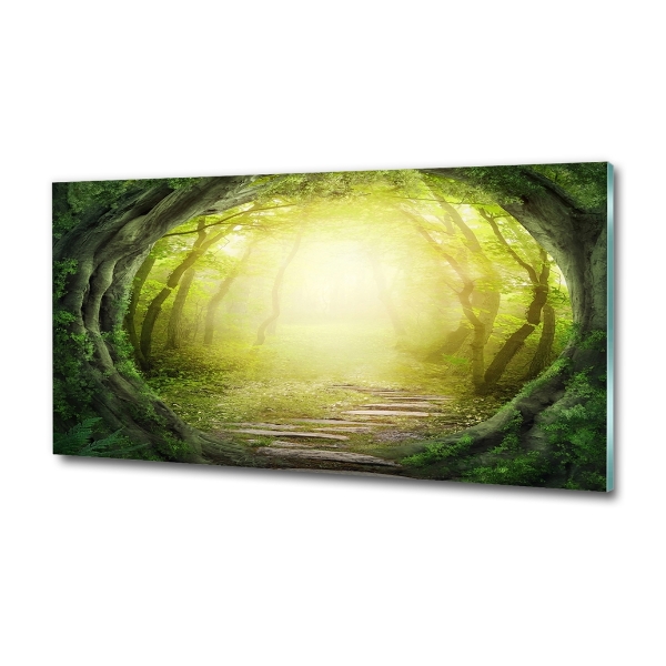 Glass wall art large Tunnel of trees