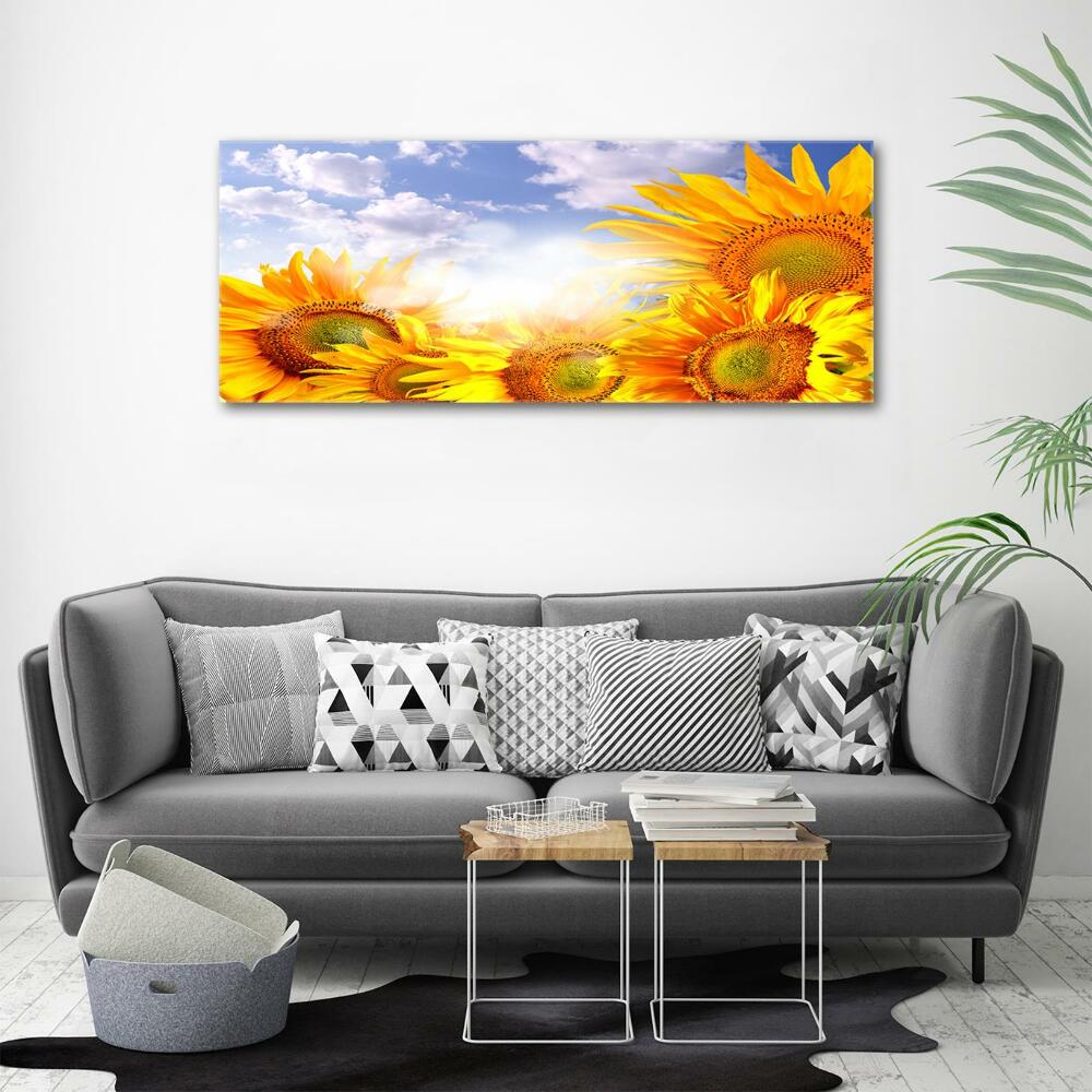 Glass wall art large Sunflowers