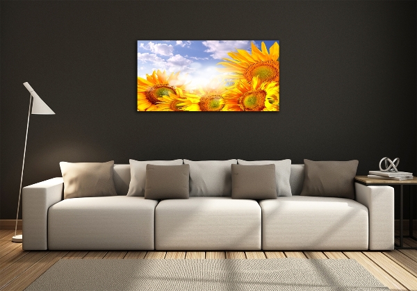 Glass wall art large Sunflowers