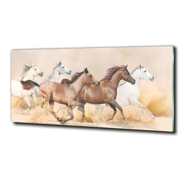 Glass picture wall art Horses at gallop