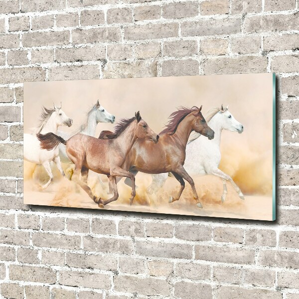 Glass picture wall art Horses at gallop