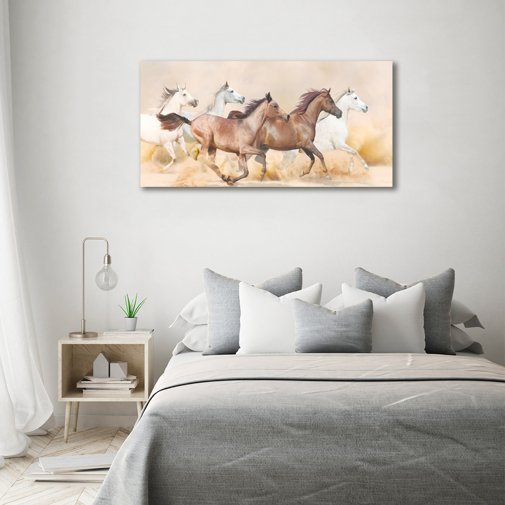 Glass picture wall art Horses at gallop