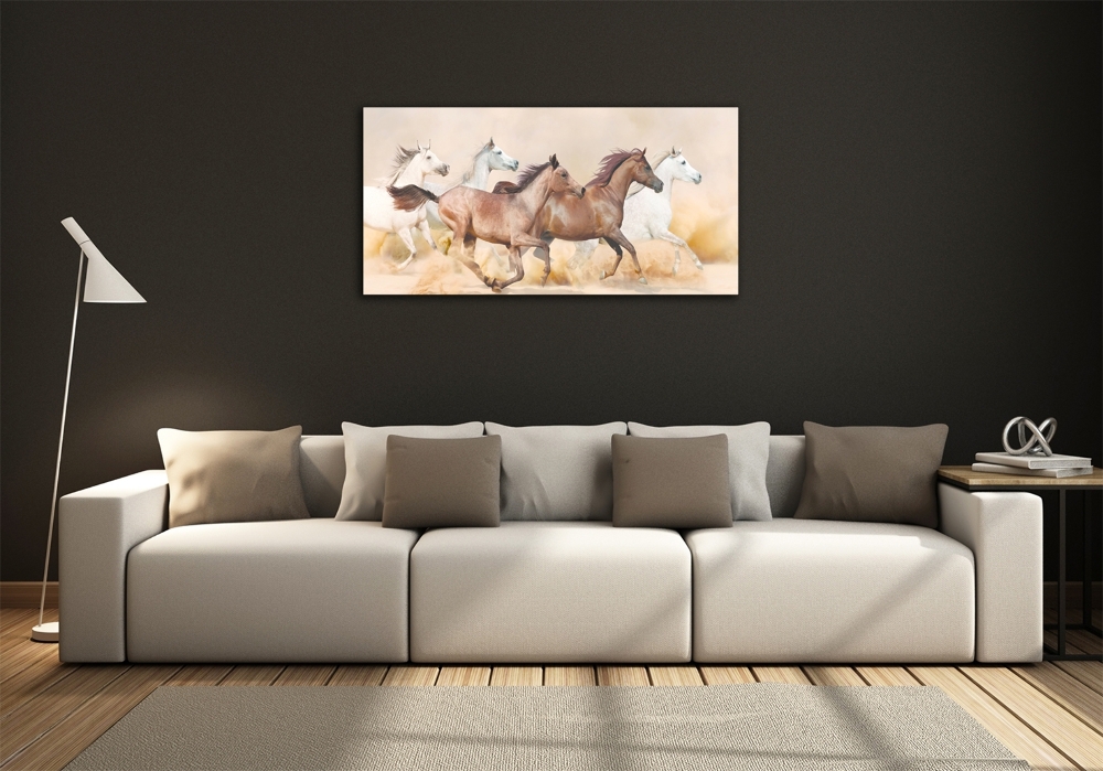 Glass picture wall art Horses at gallop