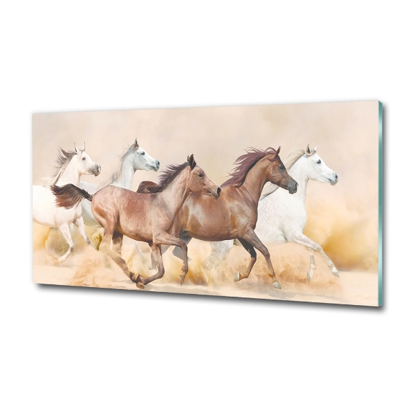 Glass picture wall art Horses at gallop