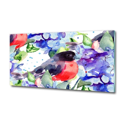 Glass art picture Bird and flowers