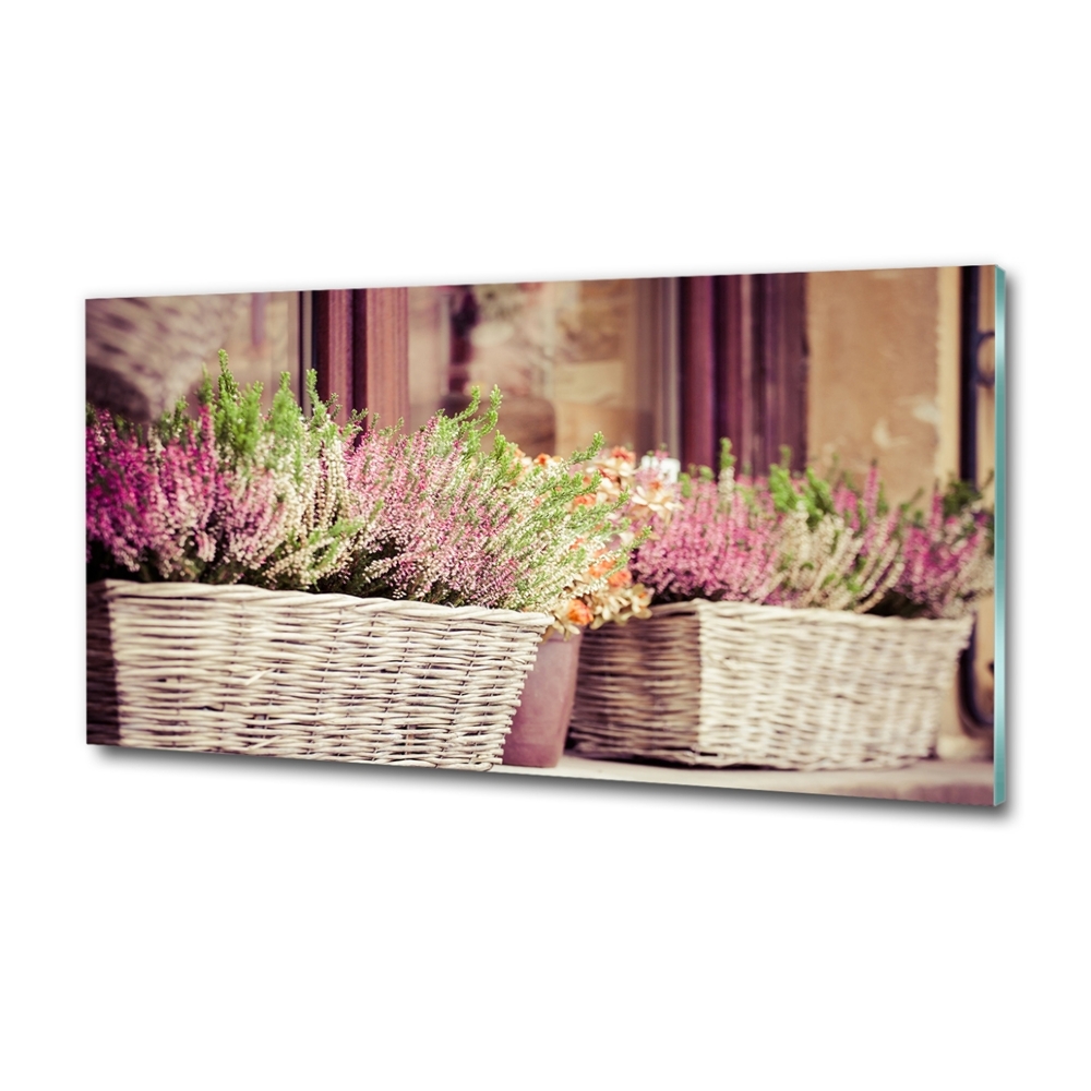 Glass wall art large Lavender in a pot