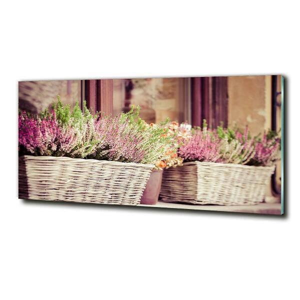 Glass wall art large Lavender in a pot