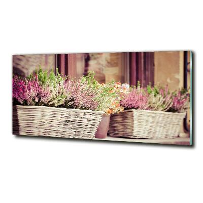 Glass wall art large Lavender in a pot