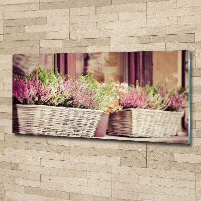 Glass wall art large Lavender in a pot