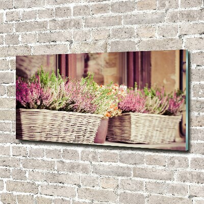 Glass wall art large Lavender in a pot