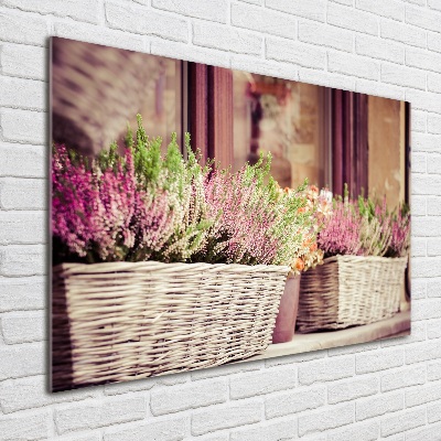 Glass wall art large Lavender in a pot