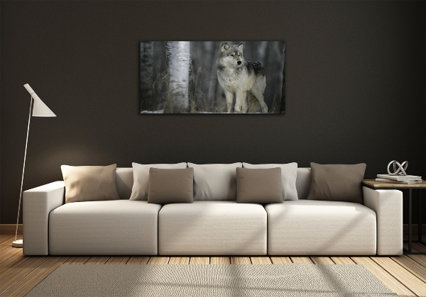 Glass picture wall art Gray wolf