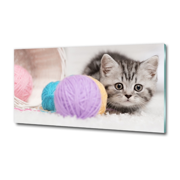 Glass picture wall art Cat with skeins