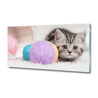 Glass picture wall art Cat with skeins