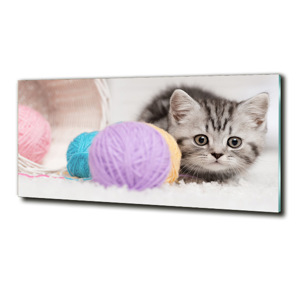 Glass picture wall art Cat with skeins