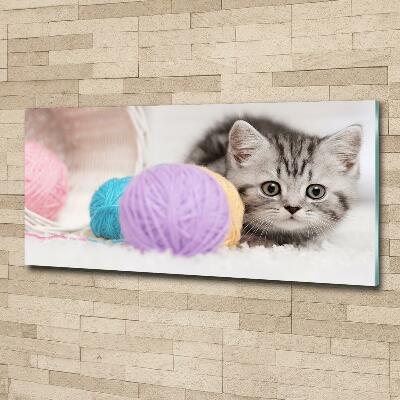 Glass picture wall art Cat with skeins