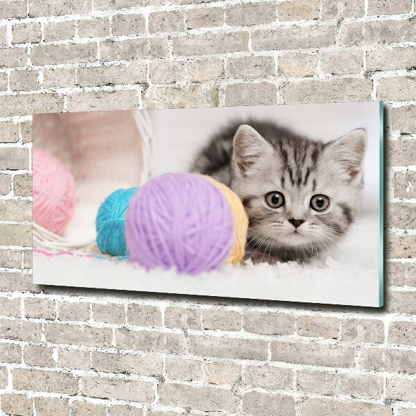 Glass picture wall art Cat with skeins