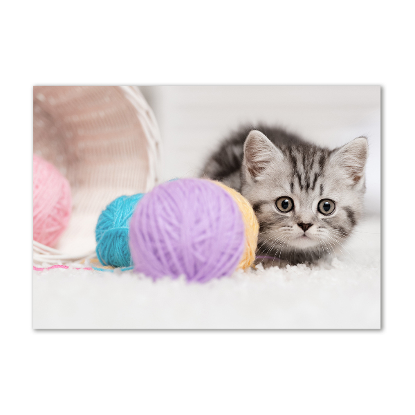 Glass picture wall art Cat with skeins