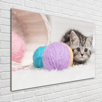 Glass picture wall art Cat with skeins