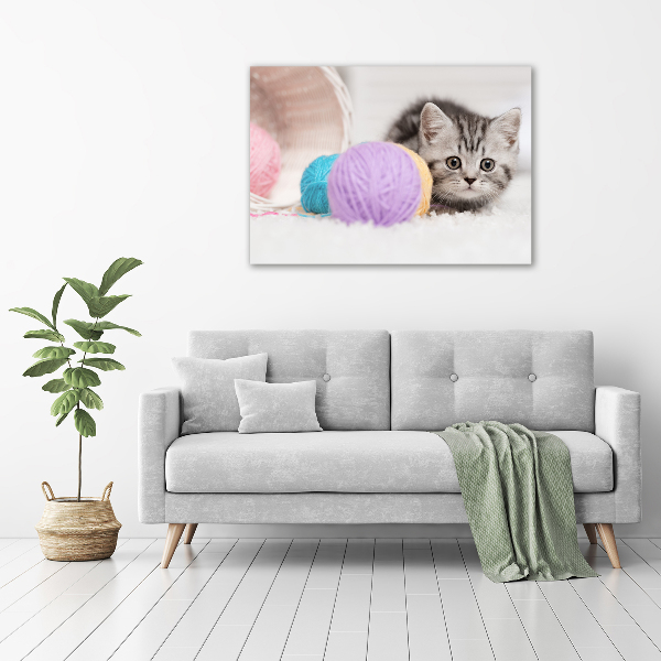 Glass picture wall art Cat with skeins