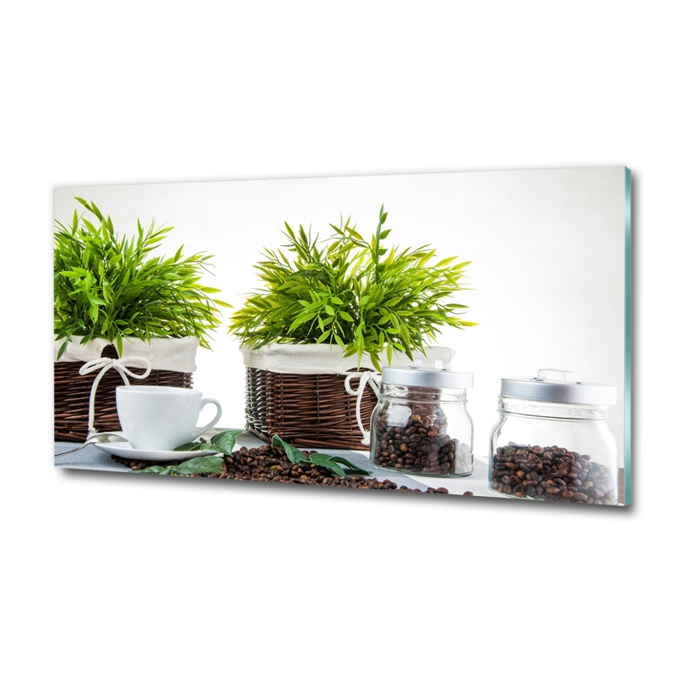 Glass picture wall art House motive with coffee