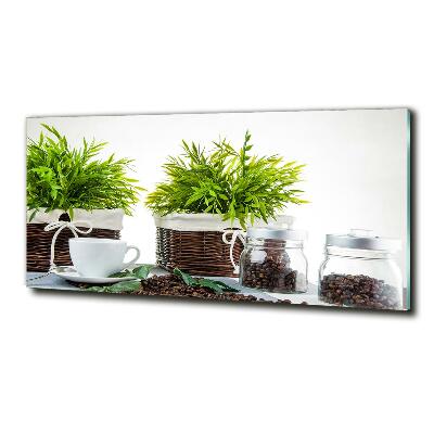 Glass picture wall art House motive with coffee