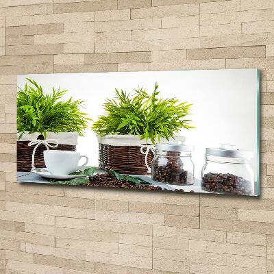 Glass picture wall art House motive with coffee