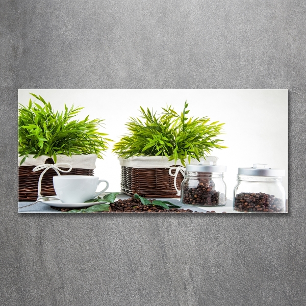 Glass picture wall art House motive with coffee