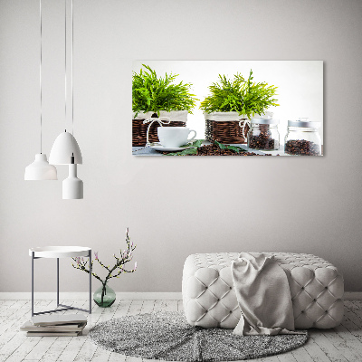 Glass picture wall art House motive with coffee