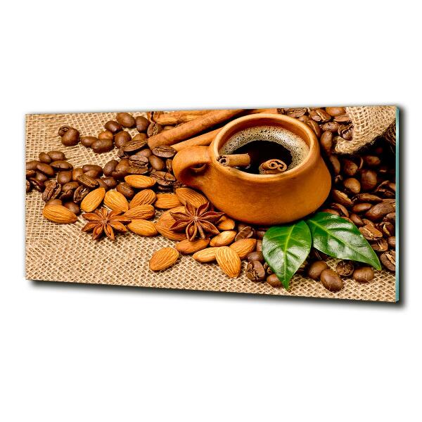 Glass picture wall art Coffee beans and mug