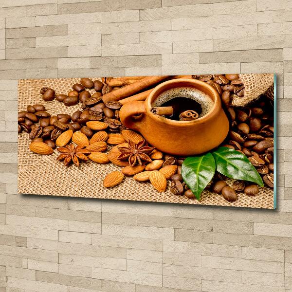 Glass picture wall art Coffee beans and mug