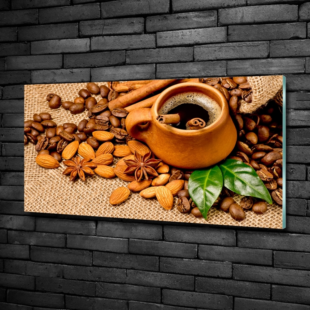 Glass picture wall art Coffee beans and mug