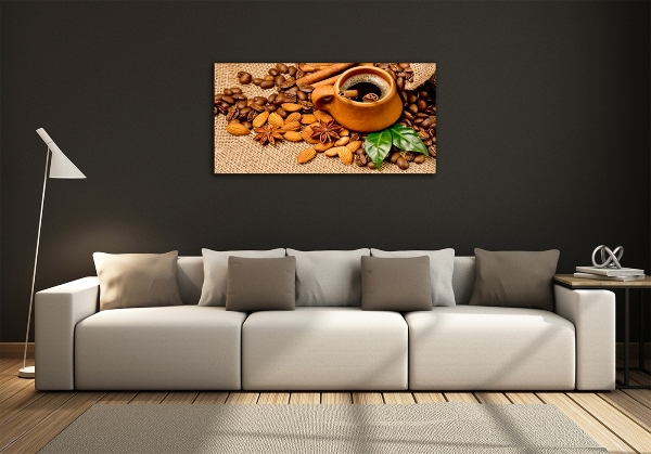 Glass picture wall art Coffee beans and mug