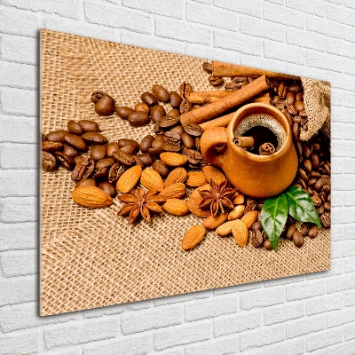 Glass picture wall art Coffee beans and mug