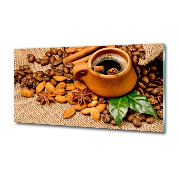 Glass picture wall art Coffee beans and mug