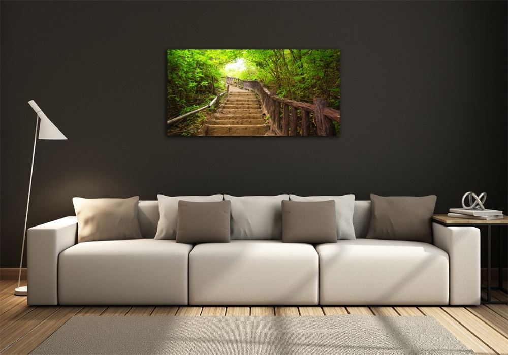 Wall art on glass Stairs in the forest