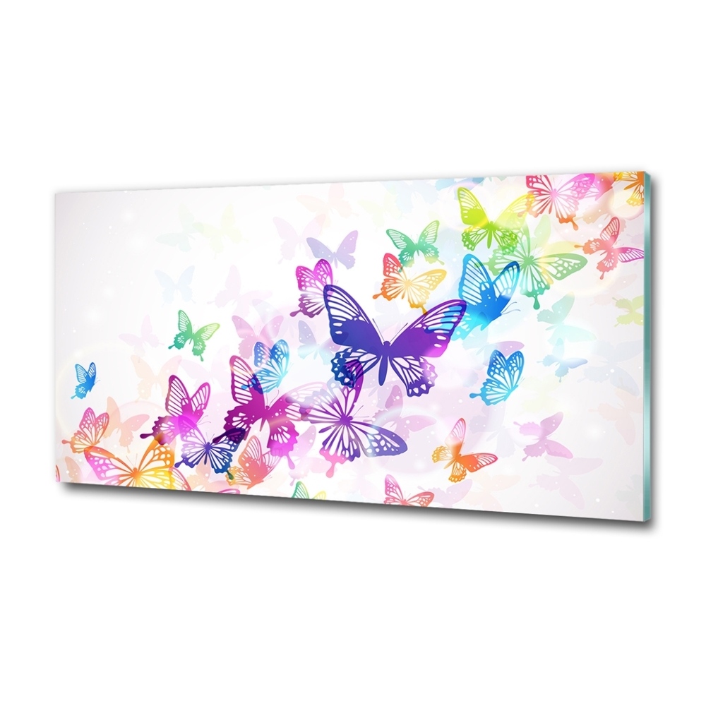 Glass picture wall art Colorful butterflies