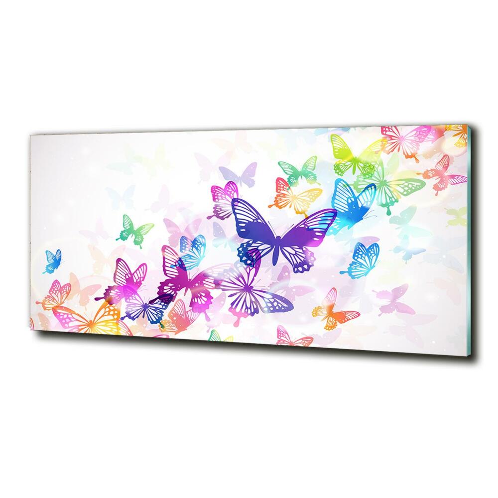 Glass picture wall art Colorful butterflies