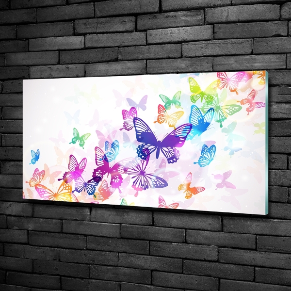 Glass picture wall art Colorful butterflies