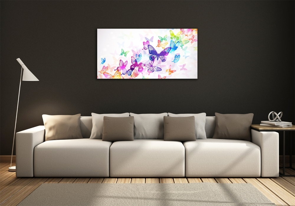 Glass picture wall art Colorful butterflies