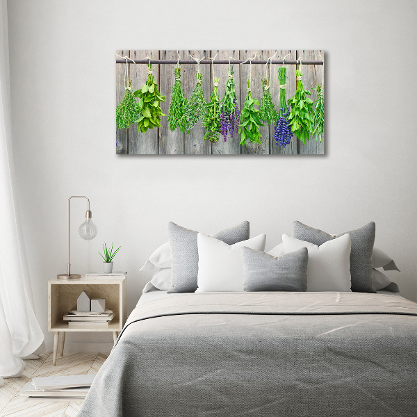 Printed glass wall art Herbs on a string