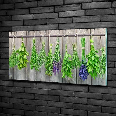 Printed glass wall art Herbs on a string