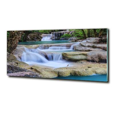 Wall art on glass Cascade in the forest